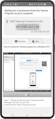 الخيار 3: الحصول على رمز اتصال USB Tethering من تطبيق Tansee